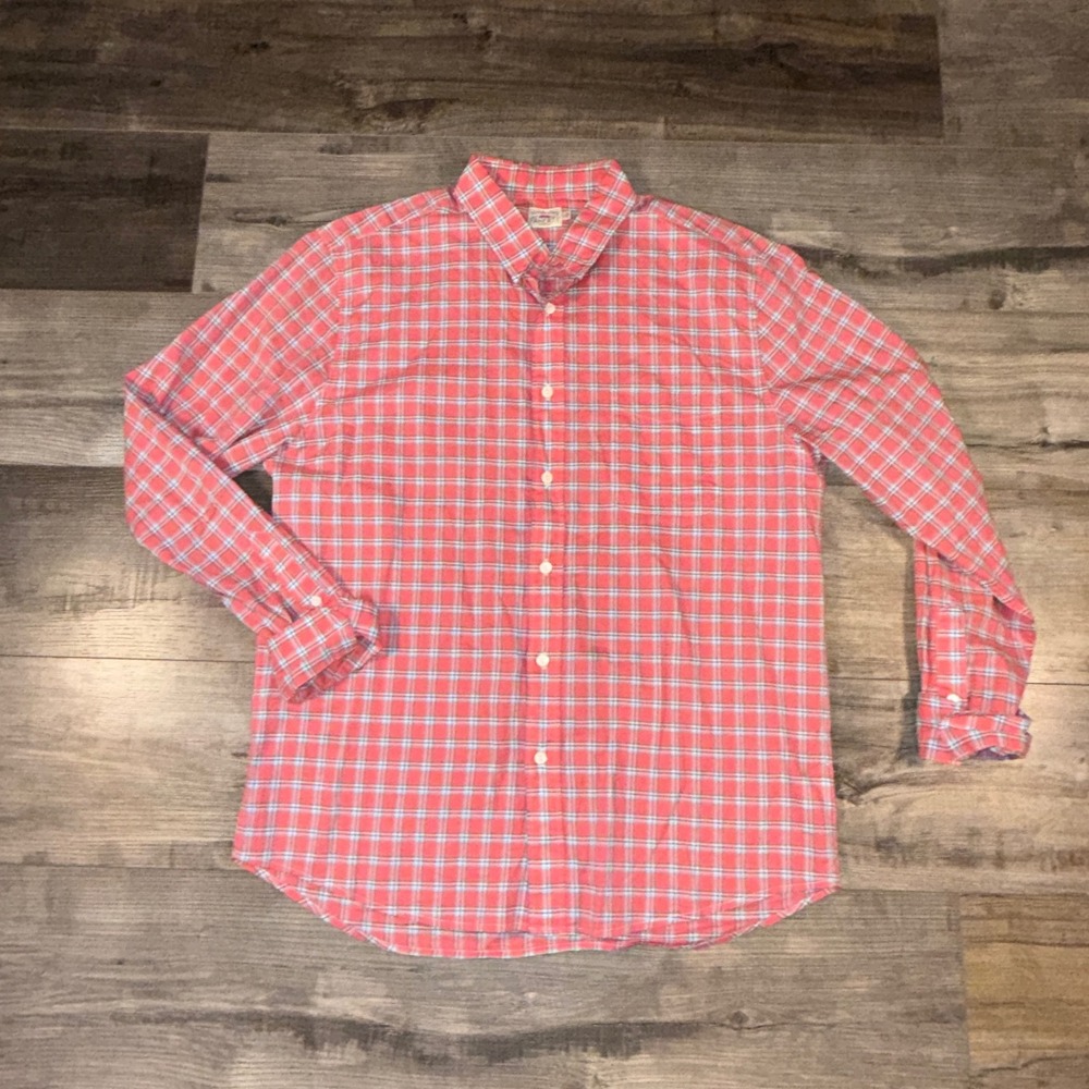 Faherty Brand Shirt Mens L Red Plaid‎ Button Up Long Sleeve Casual Cotton